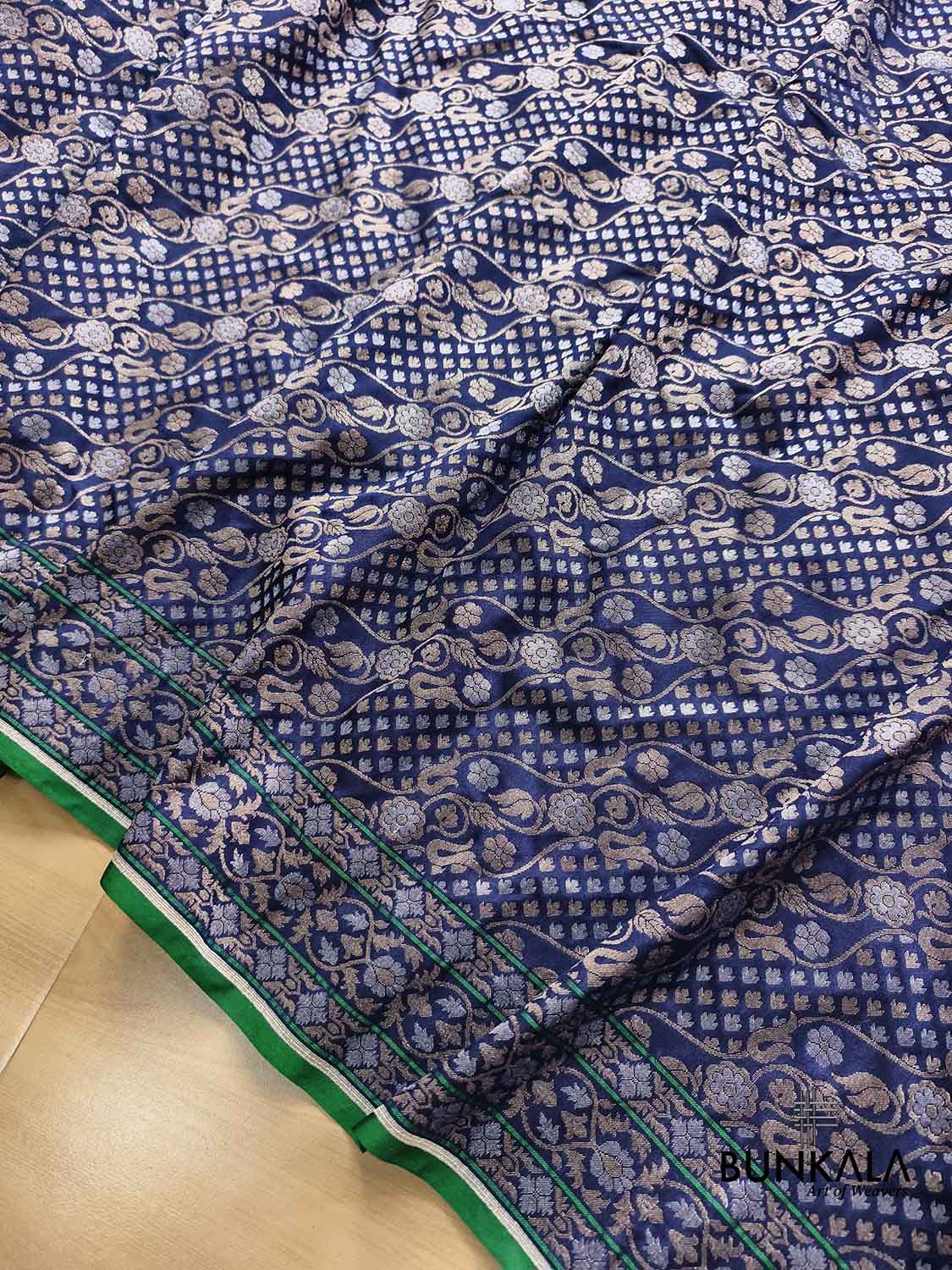 Navy Blue Ektara Banarasi Jamdani Weaved Silk Saree