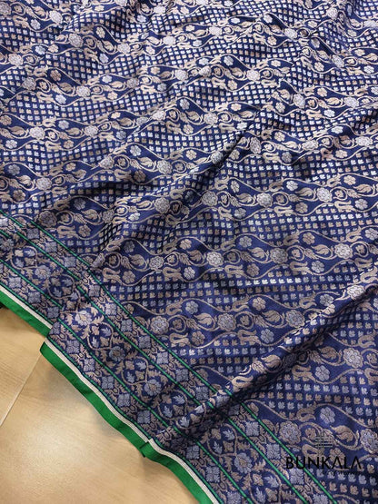 Navy Blue Ektara Banarasi Jamdani Weaved Silk Saree