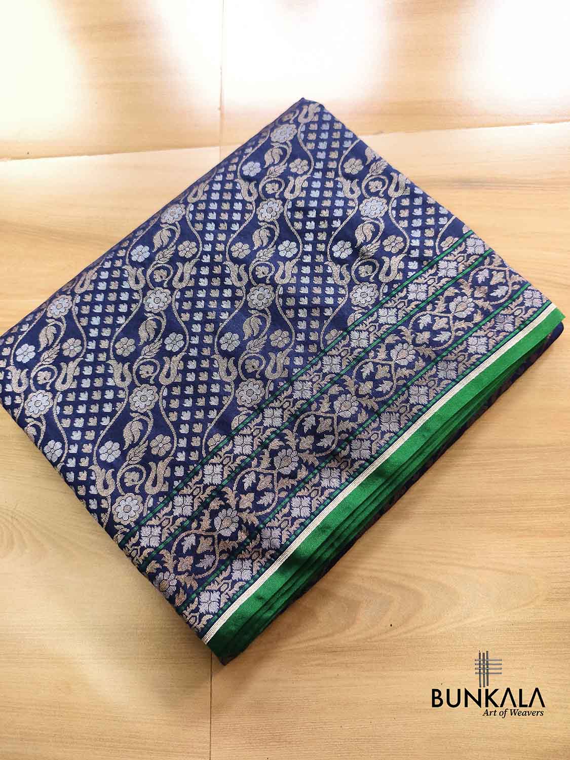 Navy Blue Ektara Banarasi Jamdani Weaved Silk Saree