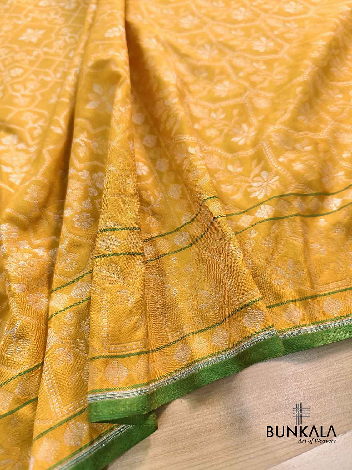Yellow Ektara Banarasi Jamdani Weaved Silk Saree