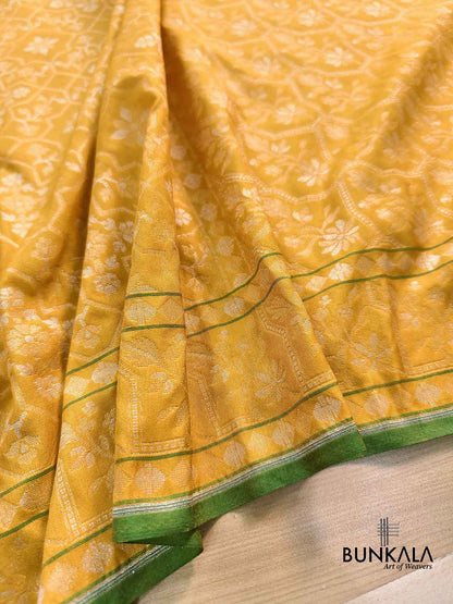 Yellow Ektara Banarasi Jamdani Weaved Silk Saree