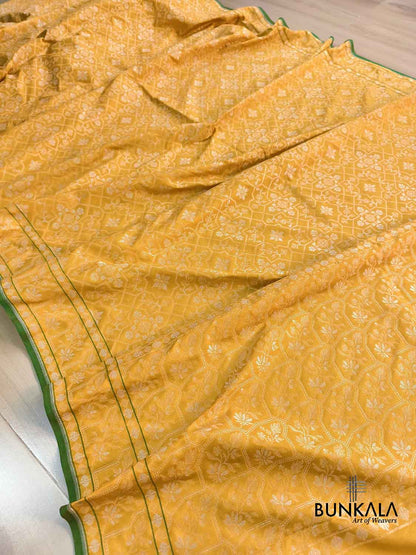 Yellow Ektara Banarasi Jamdani Weaved Silk Saree