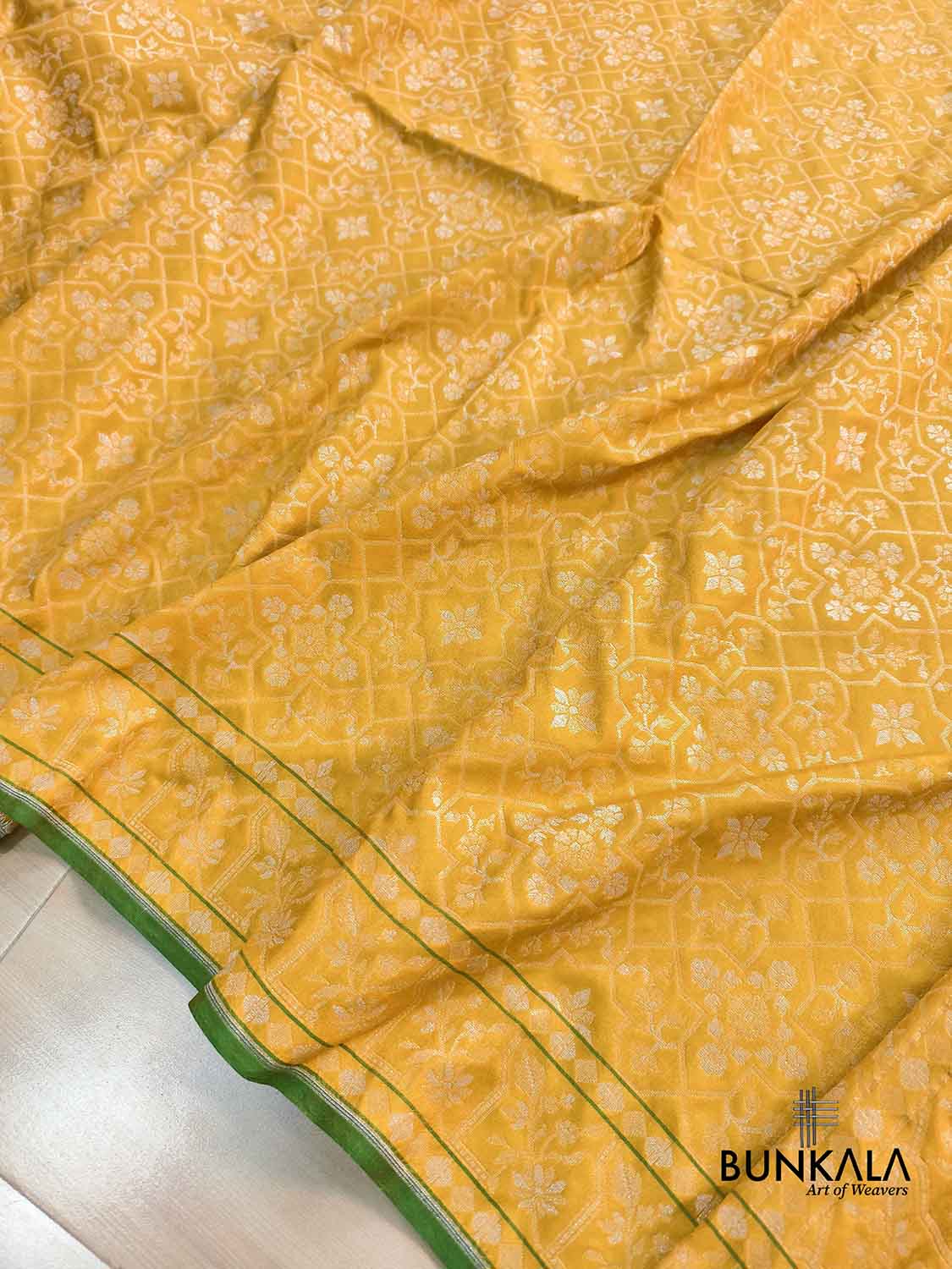Yellow Ektara Banarasi Jamdani Weaved Silk Saree