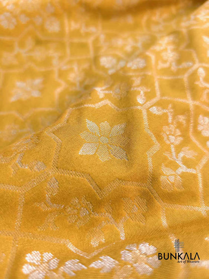 Yellow Ektara Banarasi Jamdani Weaved Silk Saree