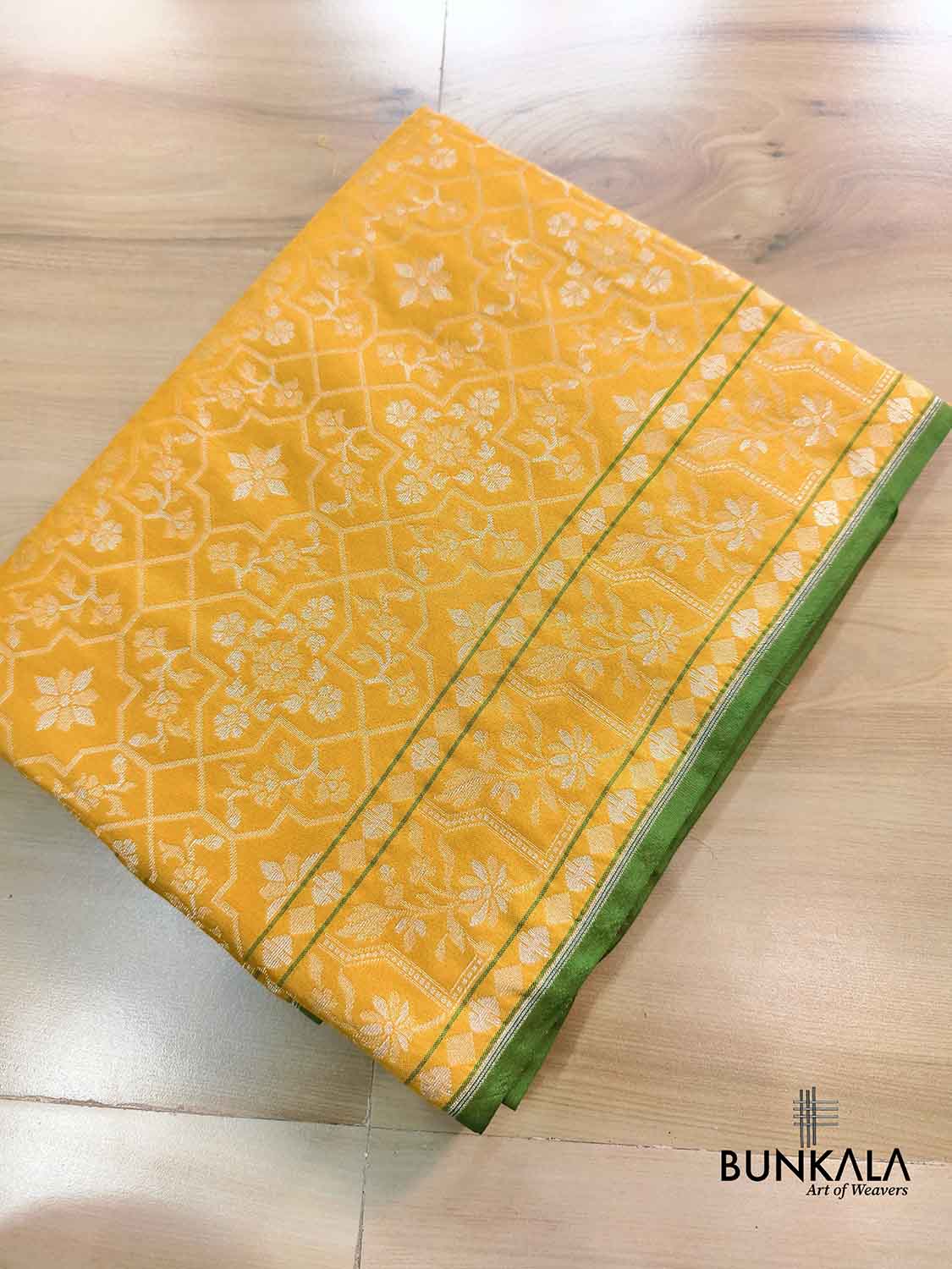 Yellow Ektara Banarasi Jamdani Weaved Silk Saree