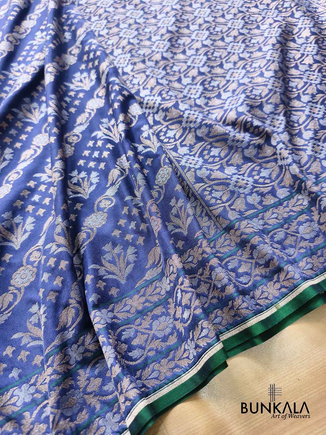 Navy Blue Ektara Banarasi Jamdani Weaved Silk Saree