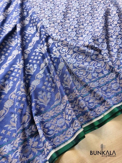 Navy Blue Ektara Banarasi Jamdani Weaved Silk Saree