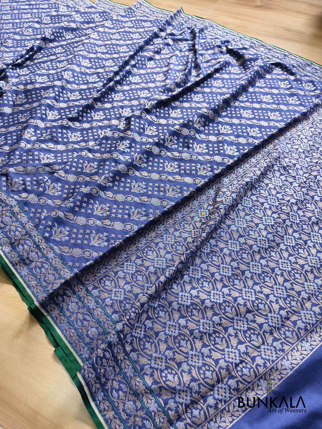 Navy Blue Ektara Banarasi Jamdani Weaved Silk Saree