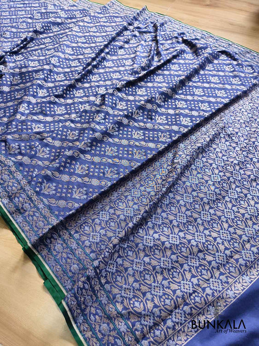 Navy Blue Ektara Banarasi Jamdani Weaved Silk Saree