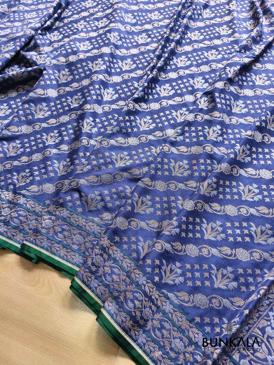 Navy Blue Ektara Banarasi Jamdani Weaved Silk Saree