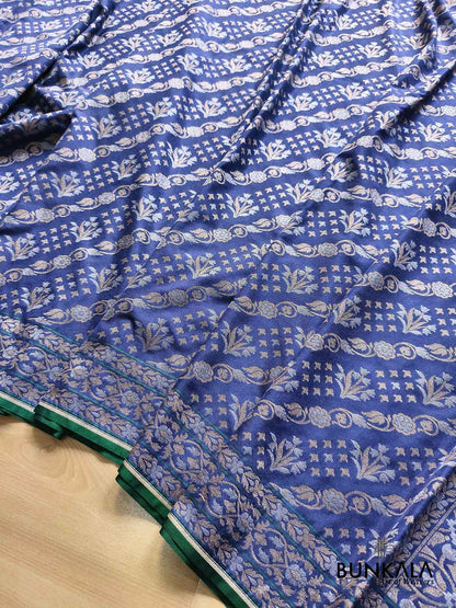 Navy Blue Ektara Banarasi Jamdani Weaved Silk Saree