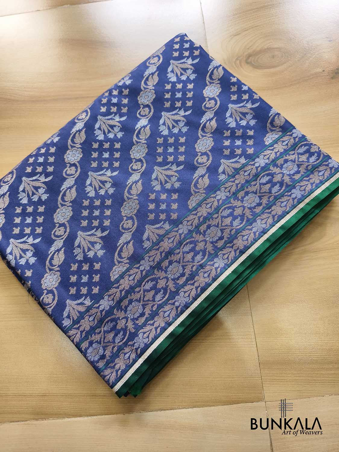 Navy Blue Ektara Banarasi Jamdani Weaved Silk Saree