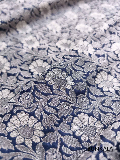 Navy Blue Ektara Banarasi Jamdani Weaved Silk Saree