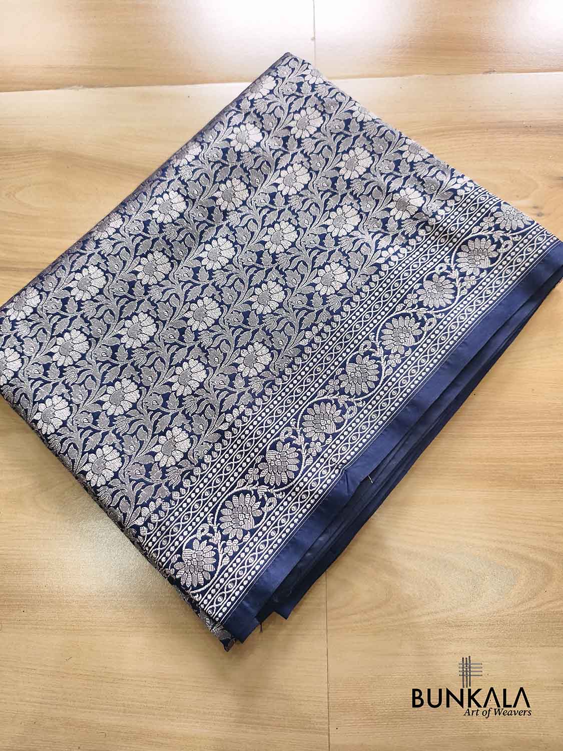 Navy Blue Ektara Banarasi Jamdani Weaved Silk Saree