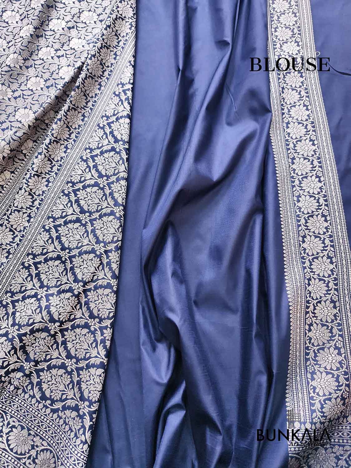 Navy Blue Ektara Banarasi Jamdani Weaved Silk Saree