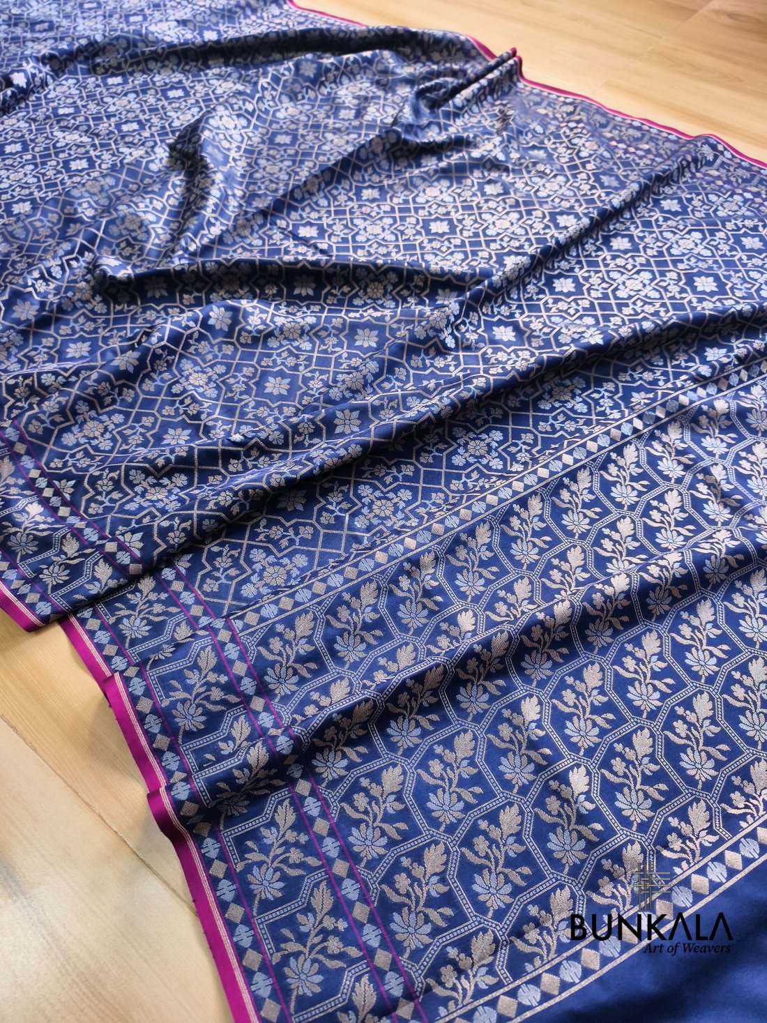 Navy Blue Ektara Banarasi Jamdani Weaved Silk Saree