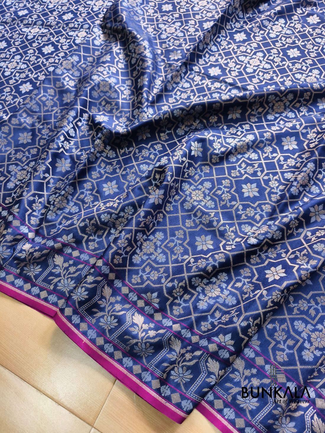 Navy Blue Ektara Banarasi Jamdani Weaved Silk Saree