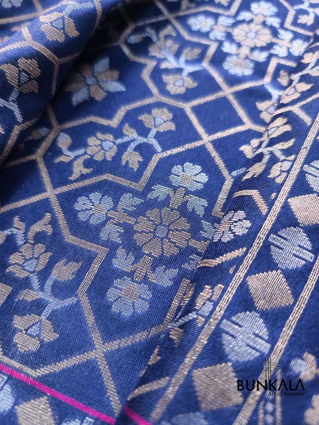 Navy Blue Ektara Banarasi Jamdani Weaved Silk Saree