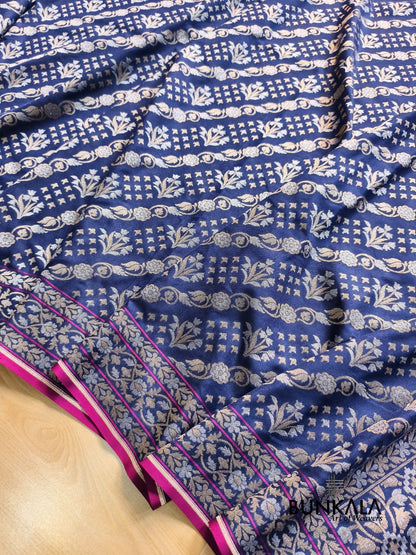 Navy Blue Ektara Banarasi Jamdani Weaved Silk Saree