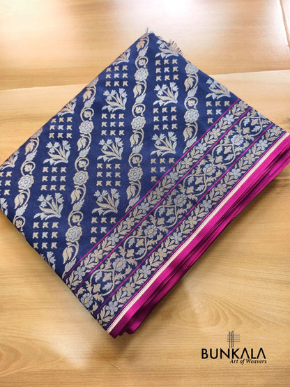 Navy Blue Ektara Banarasi Jamdani Weaved Silk Saree