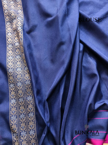 Navy Blue Ektara Banarasi Jamdani Weaved Silk Saree