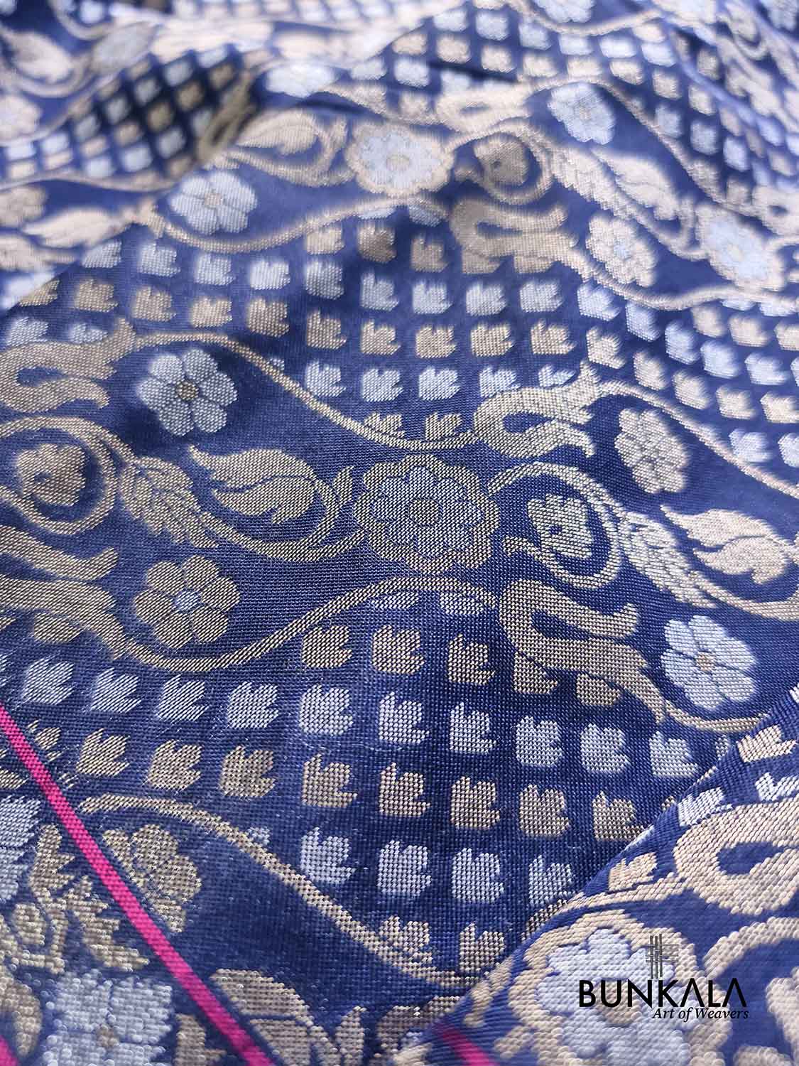 Navy Blue Ektara Banarasi Jamdani Weaved Silk Saree 
