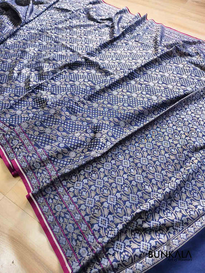 Navy Blue Ektara Banarasi Jamdani Weaved Silk Saree 