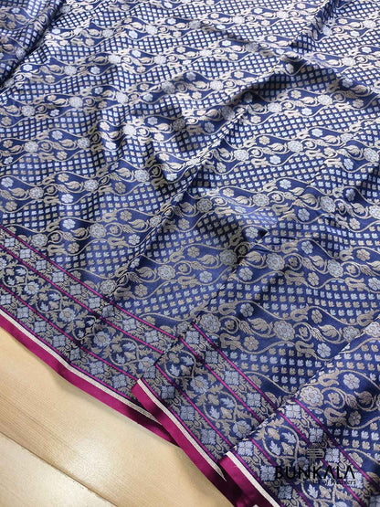 Navy Blue Ektara Banarasi Jamdani Weaved Silk Saree 