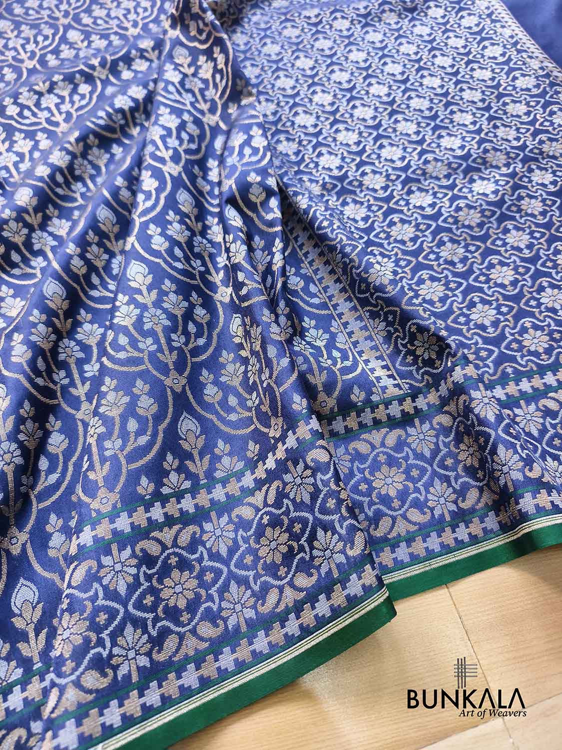 Navy Blue Ektara Banarasi Jamdani Weaved Silk Saree