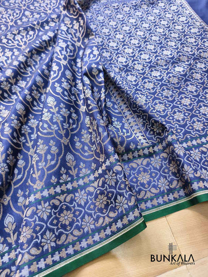 Navy Blue Ektara Banarasi Jamdani Weaved Silk Saree