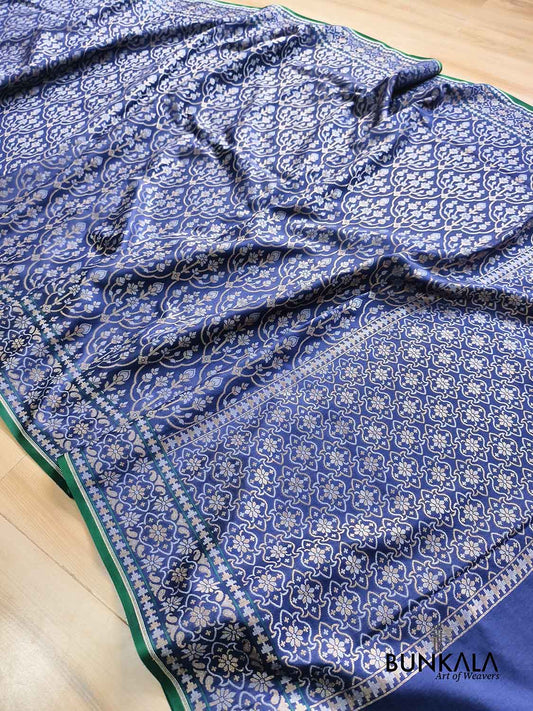 Navy Blue Ektara Banarasi Jamdani Weaved Silk Saree