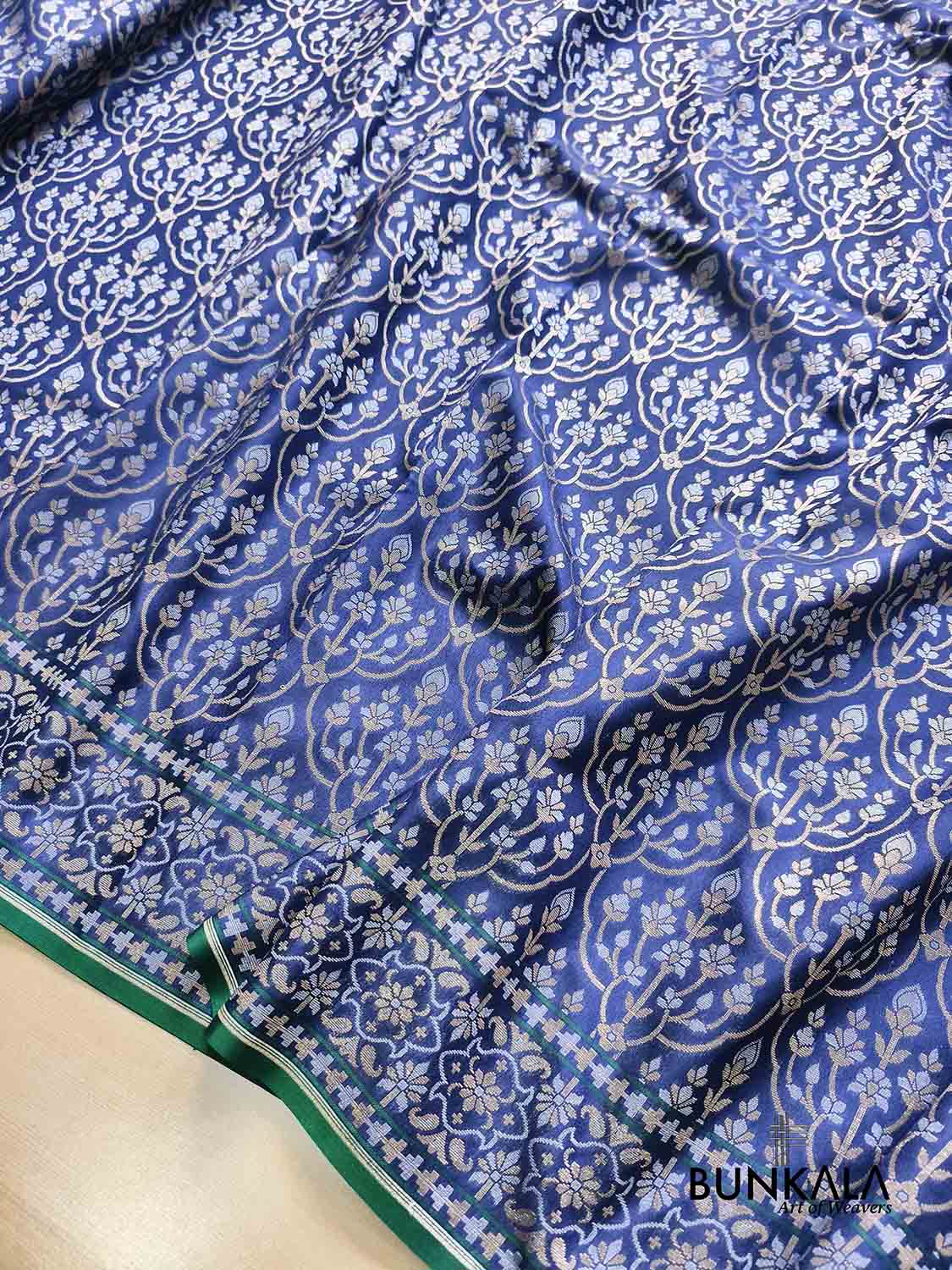 Navy Blue Ektara Banarasi Jamdani Weaved Silk Saree