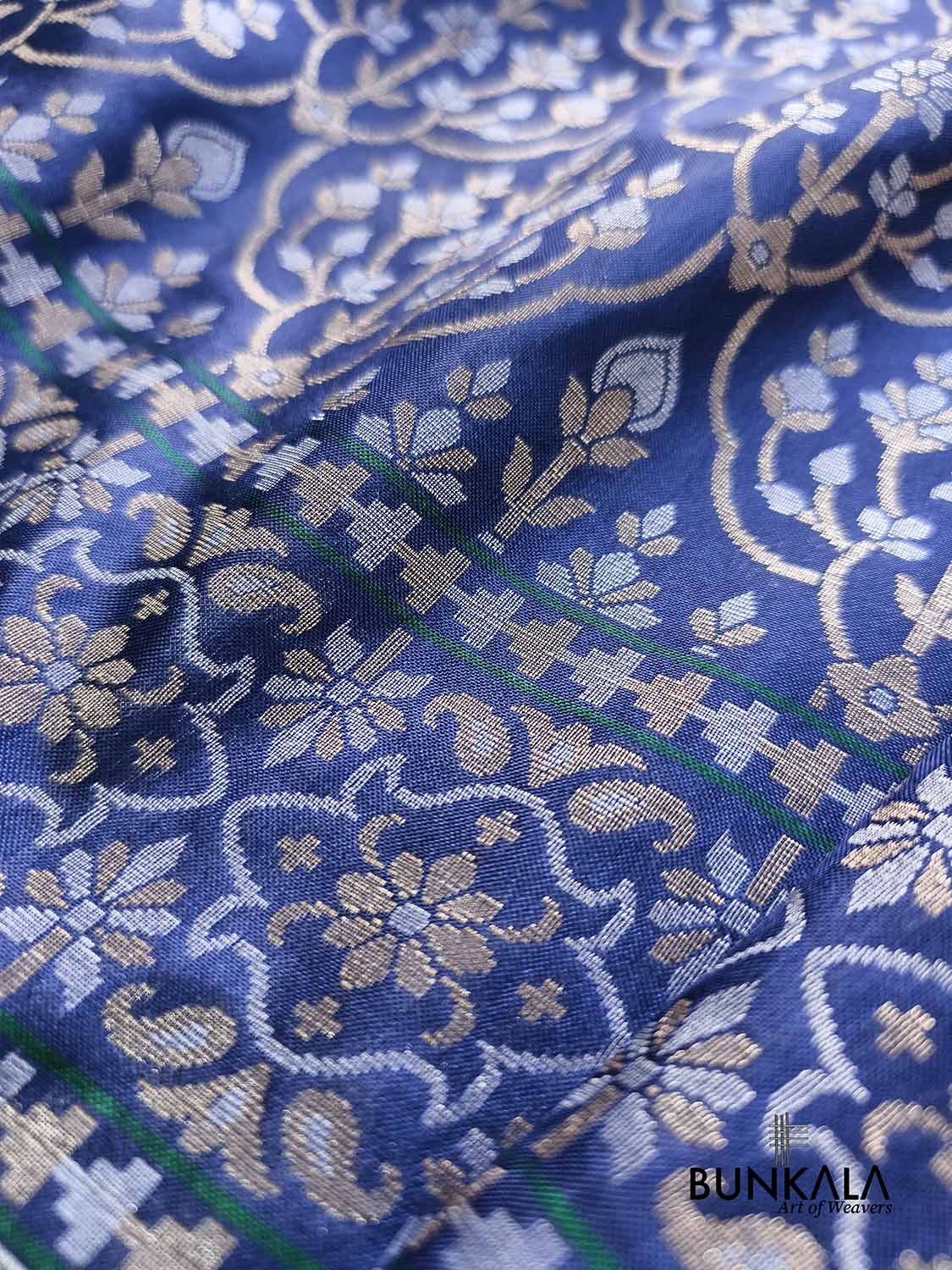 Navy Blue Ektara Banarasi Jamdani Weaved Silk Saree