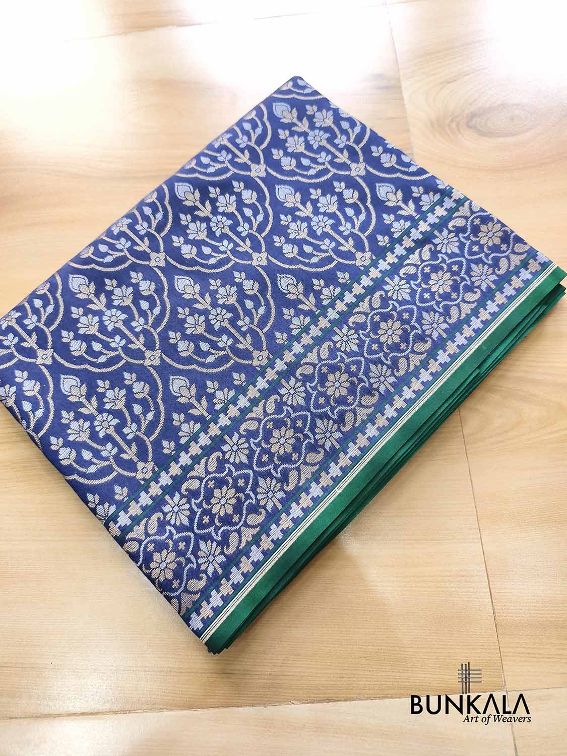 Navy Blue Ektara Banarasi Jamdani Weaved Silk Saree
