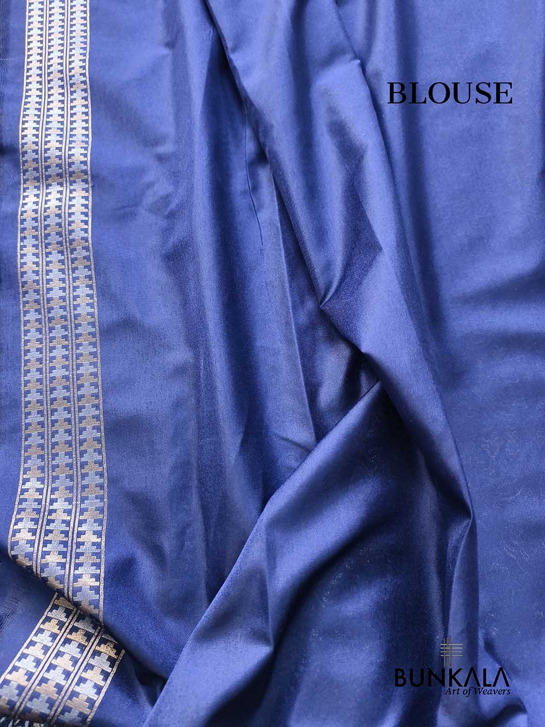 Navy Blue Ektara Banarasi Jamdani Weaved Silk Saree