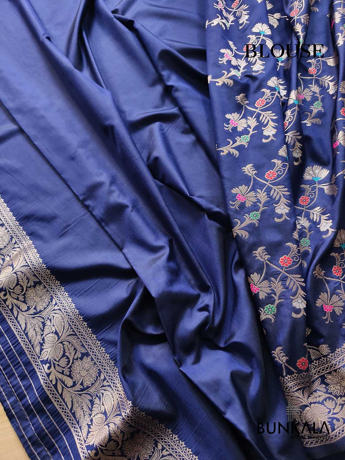 Navy Blue Floral Meenakari Banarasi Silk Saree