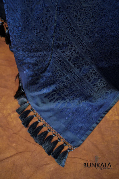 Navy Blue Mashru Silk Brocade Resham Weaved Banarasi Dupatta