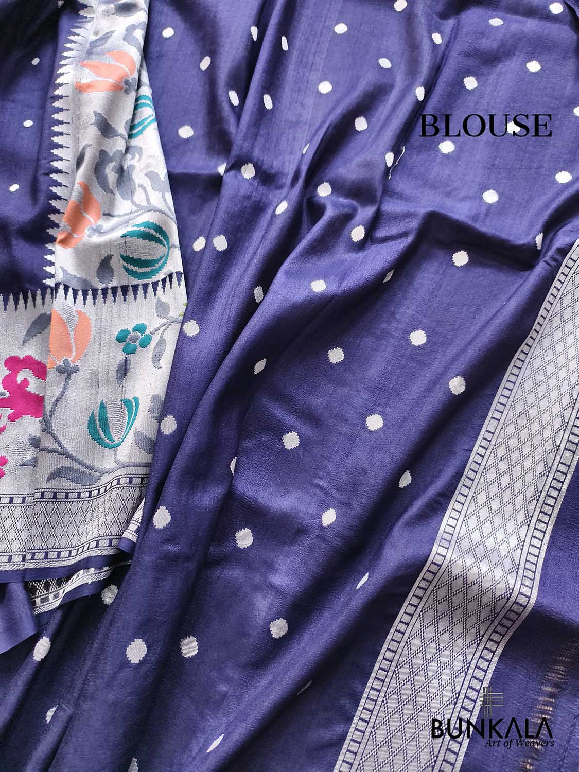 Navy Blue Silver Zari Meenakari Border Handloom Banarasi Pure Tussar Silk Saree