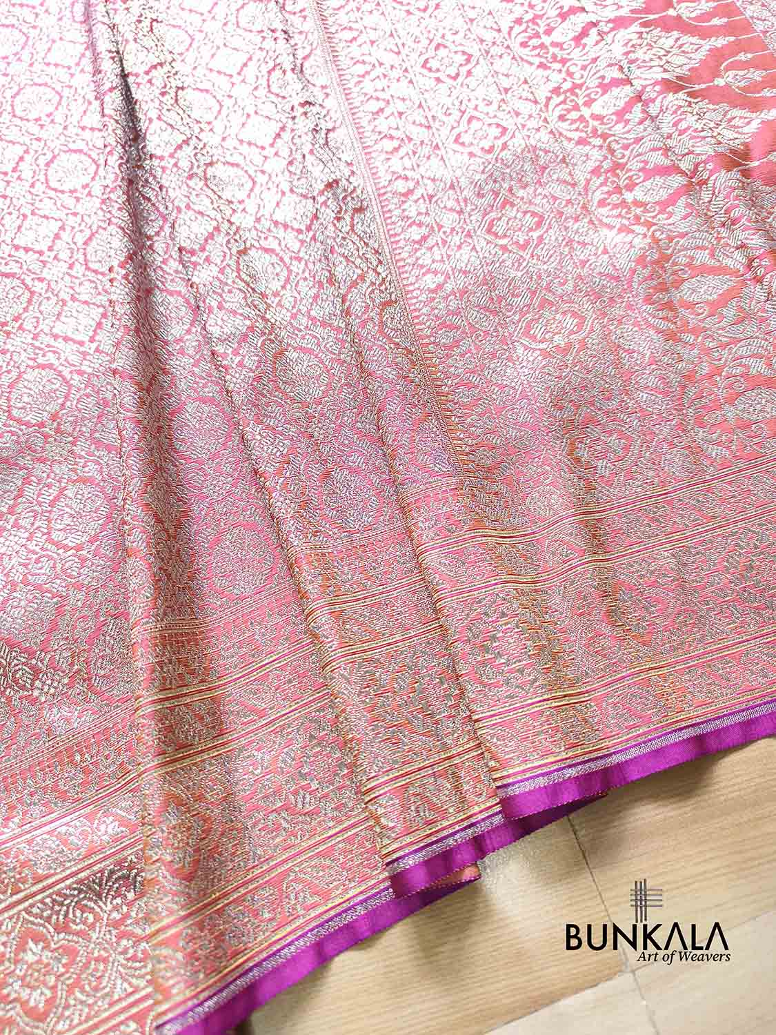Neon Pink Tone Brocade Weaved Banarasi Mashru Silk Saree
