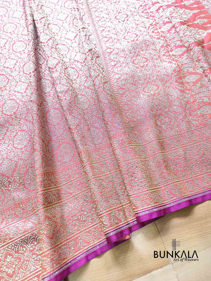 Neon Pink Tone Brocade Weaved Banarasi Mashru Silk Saree