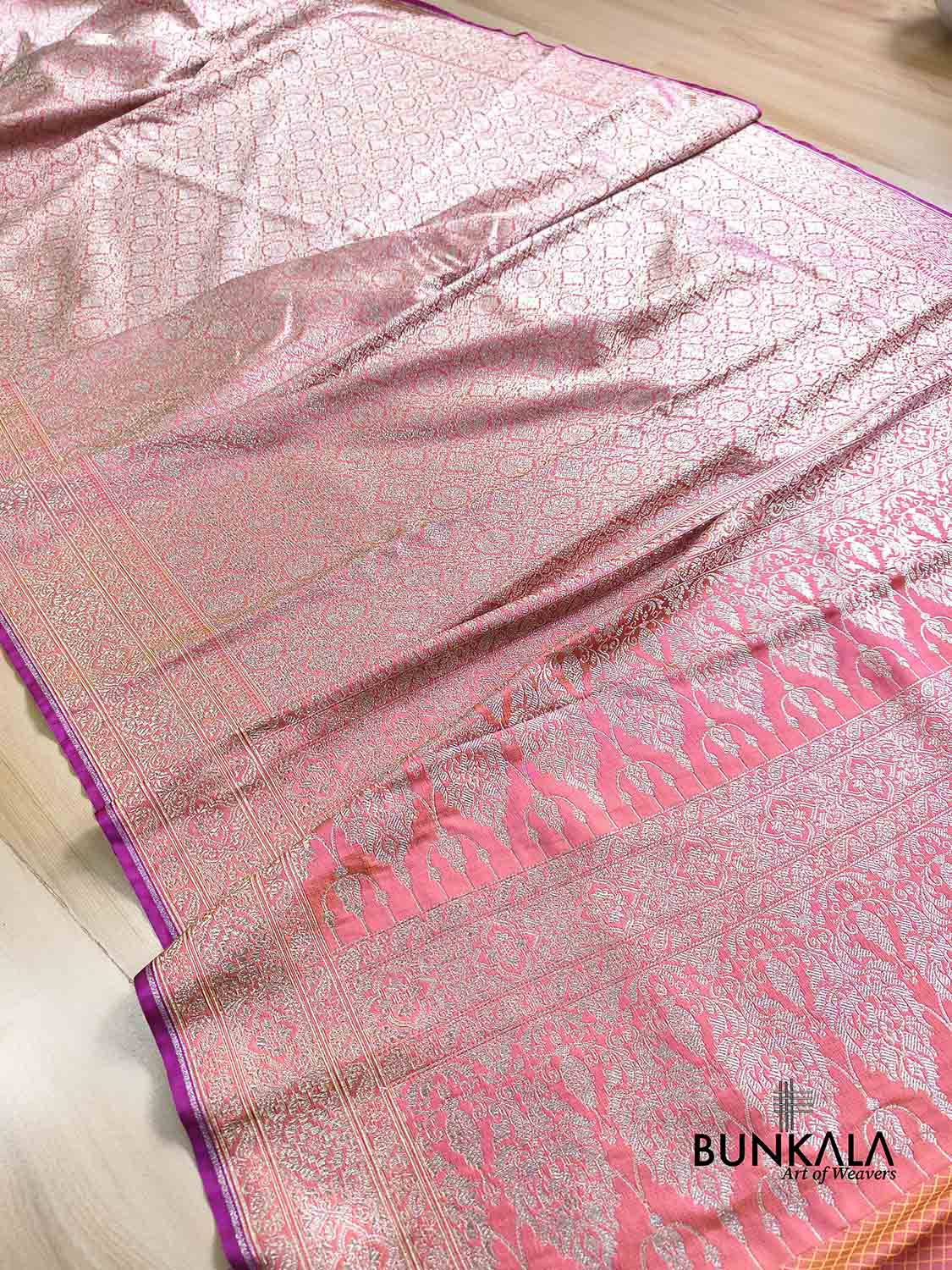 Neon Pink Tone Brocade Weaved Banarasi Mashru Silk Saree