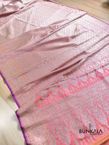Neon Pink Tone Brocade Weaved Banarasi Mashru Silk Saree