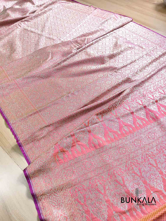 Neon Pink Tone Brocade Weaved Banarasi Mashru Silk Saree