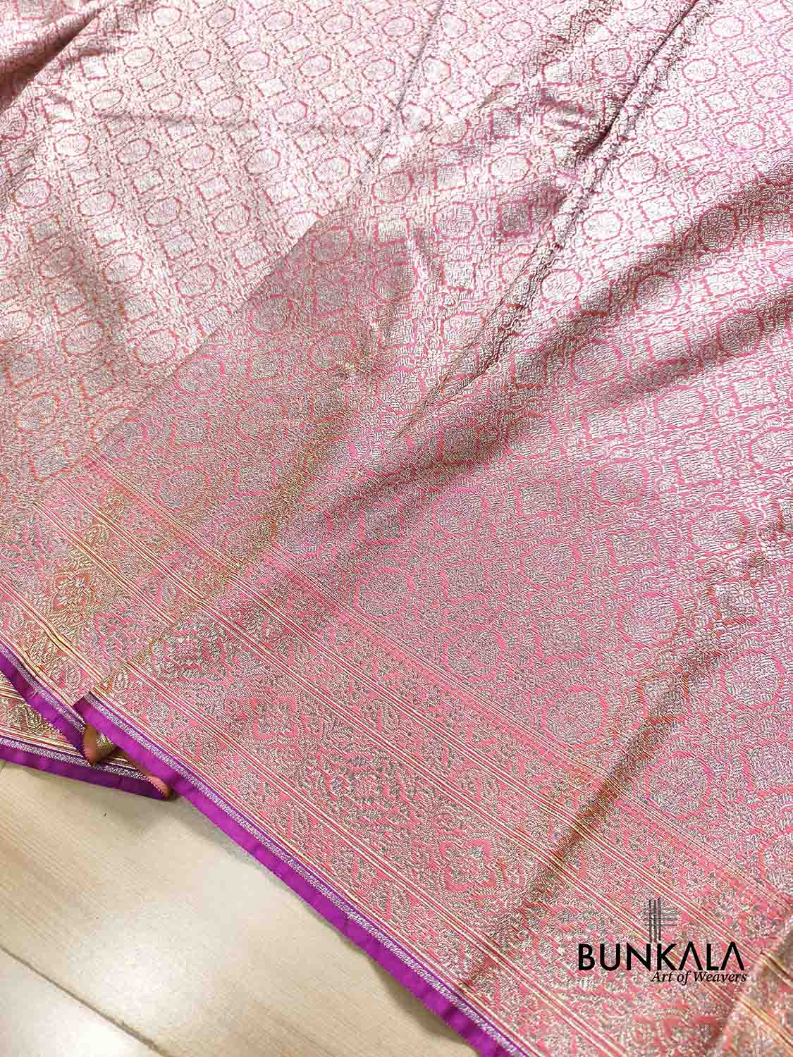 Neon Pink Tone Brocade Weaved Banarasi Mashru Silk Saree