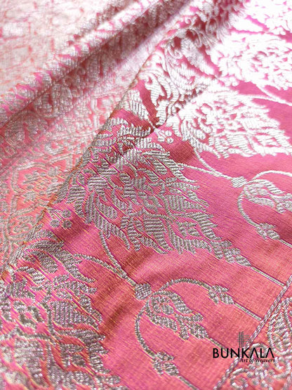 Neon Pink Tone Brocade Weaved Banarasi Mashru Silk Saree