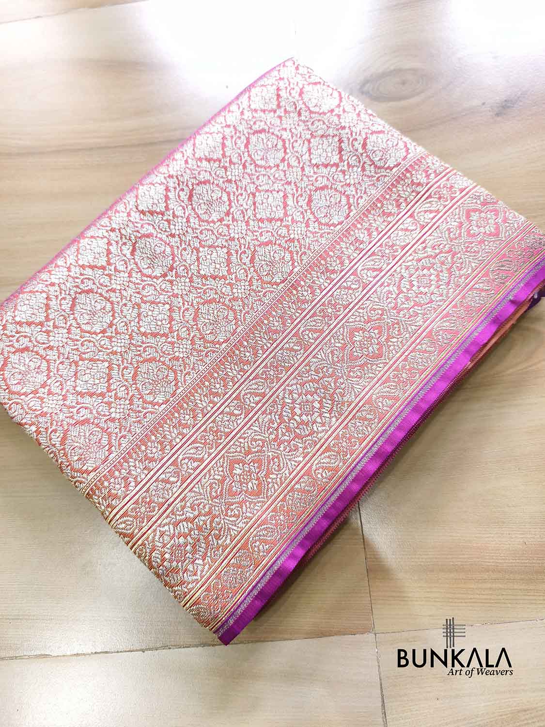 Neon Pink Tone Brocade Weaved Banarasi Mashru Silk Saree