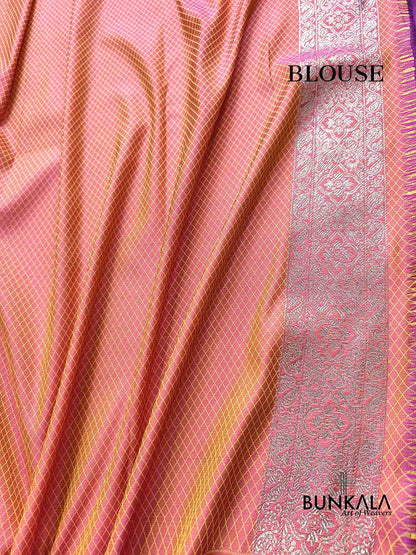 Neon Pink Tone Brocade Weaved Banarasi Mashru Silk Saree