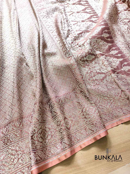 Nude Peach Shade Brocade Weaved Banarasi Mashru Silk Saree