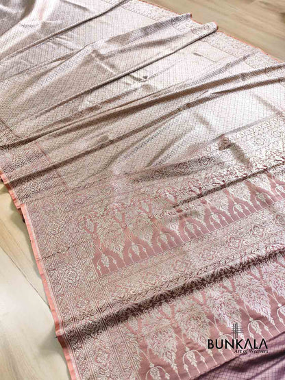 Nude Peach Shade Brocade Weaved Banarasi Mashru Silk Saree