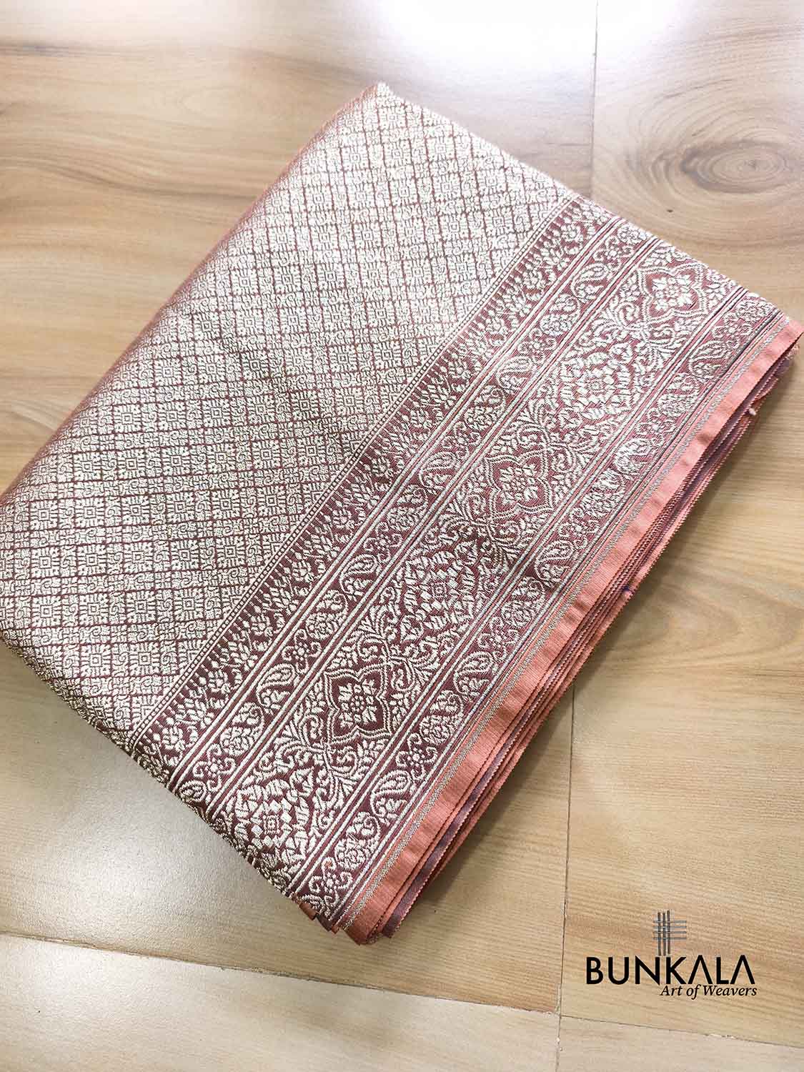 Nude Peach Shade Brocade Weaved Banarasi Mashru Silk Saree